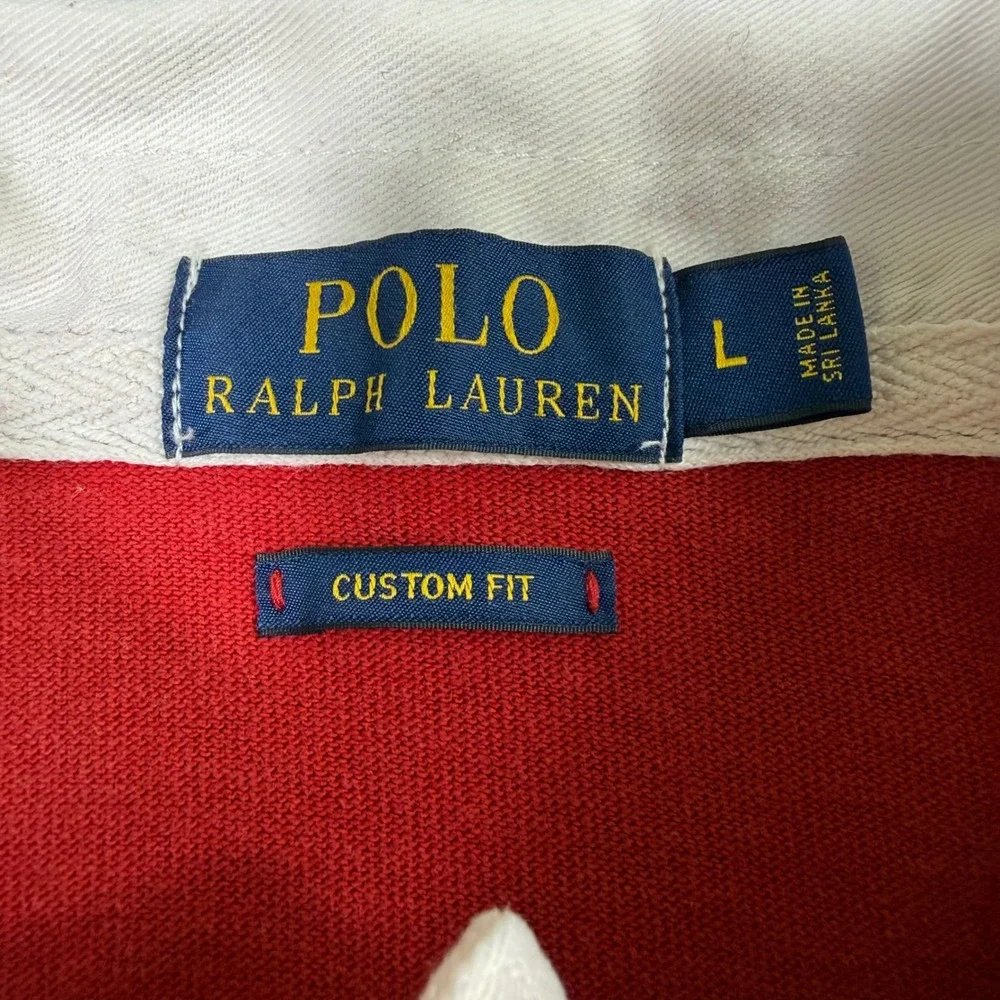 Polo Ralph Lauren Rugby Shirt Mens Large Red Custom Fit 67 Patch Long Sleeve